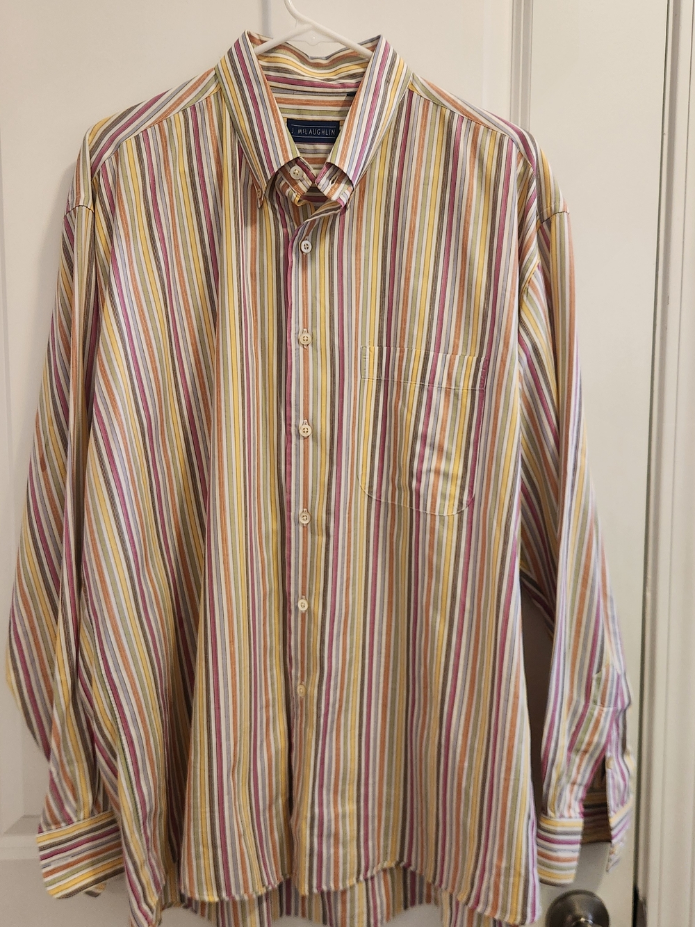 J. McLaughlin Multicolor Vertical Stripe Button-Up Shirt - Yellow, Pink, Blue